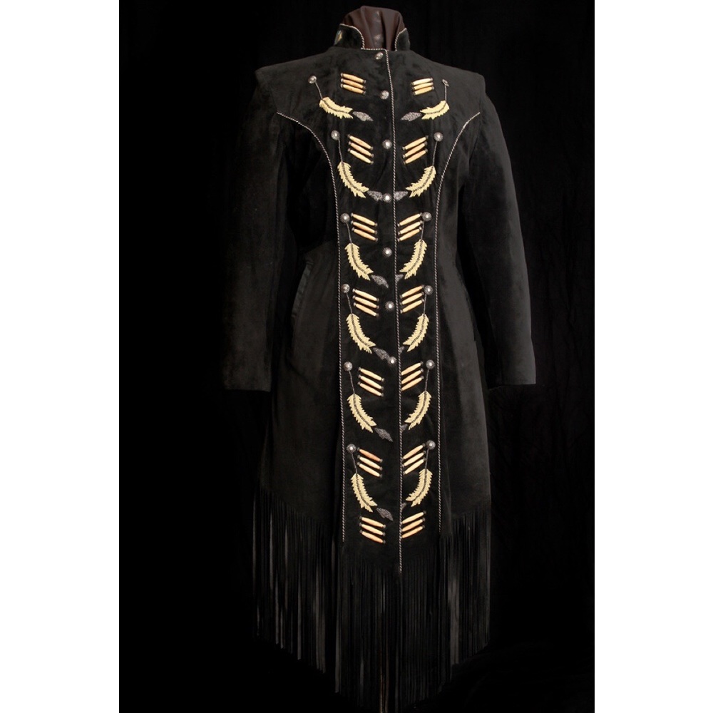 Tribe America Genuine Suede Feather Coat  EUC